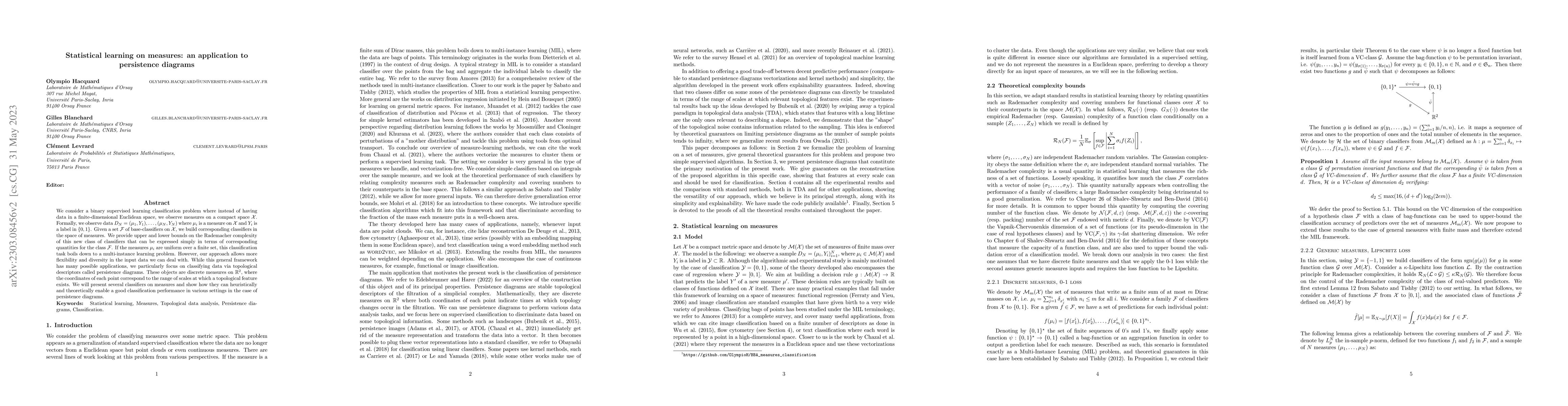 Thumbnail for Statistical learning on measures: an application to persistence diagrams