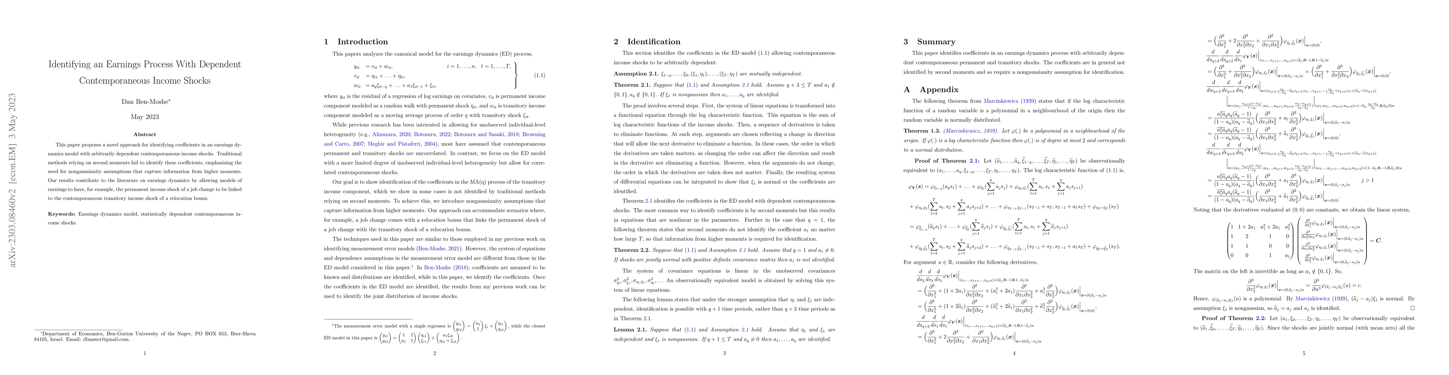 Thumbnail for Identifying an Earnings Process With Dependent Contemporaneous Income
  Shocks