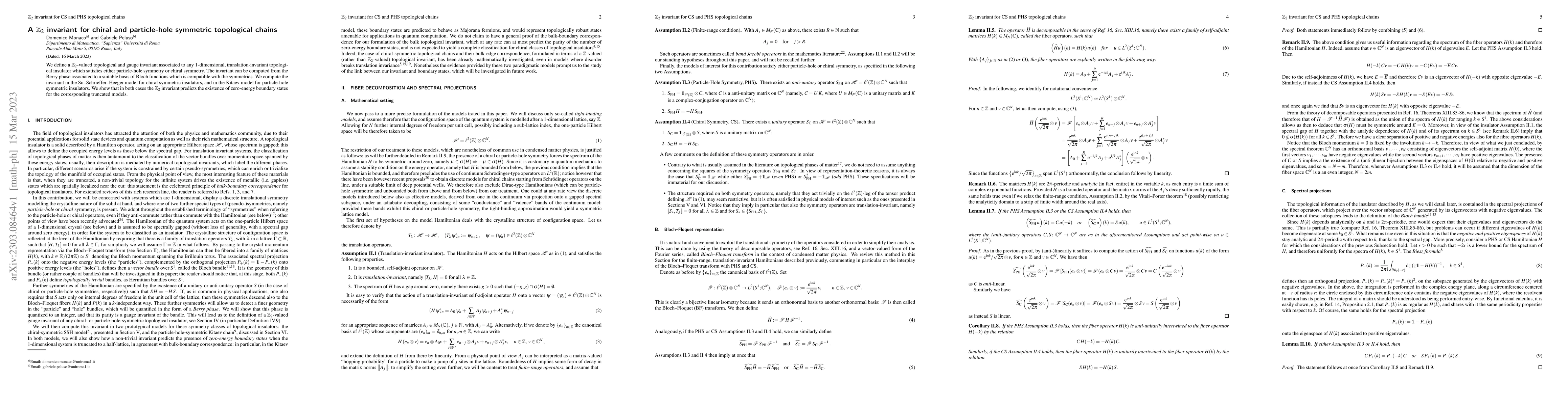 Thumbnail for A $\mathbb{Z}_2$ invariant for chiral and particle-hole symmetric
  topological chains