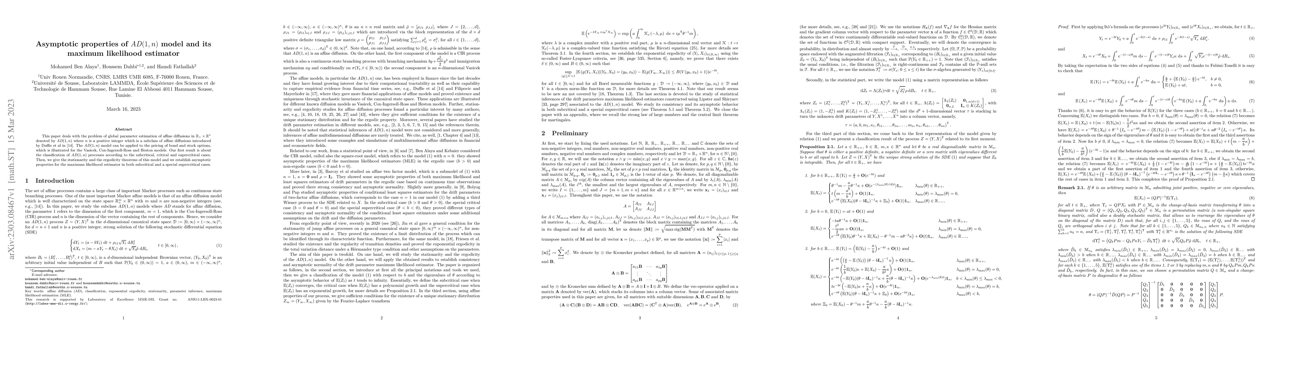 Thumbnail for Asymptotic properties of AD(1, n) model and its maximum likelihood
  estimator