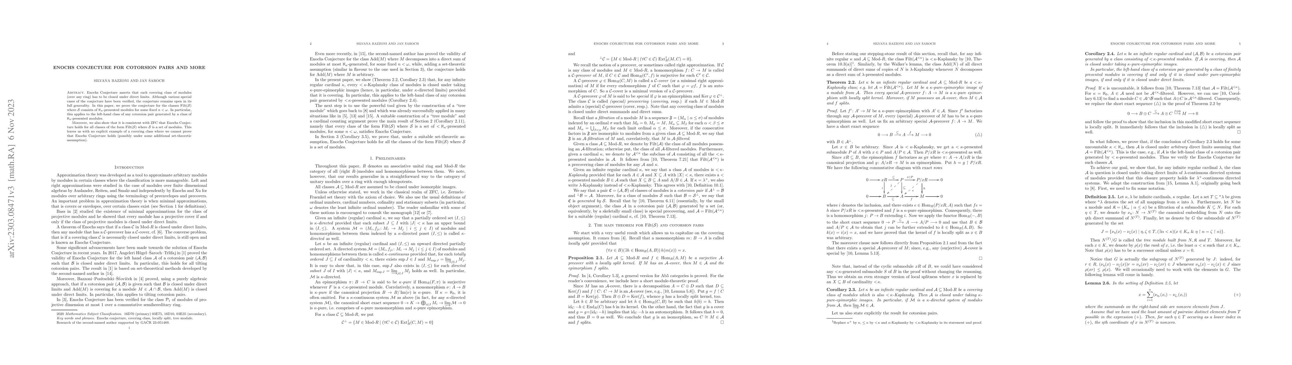 Thumbnail for Enochs Conjecture for cotorsion pairs and more