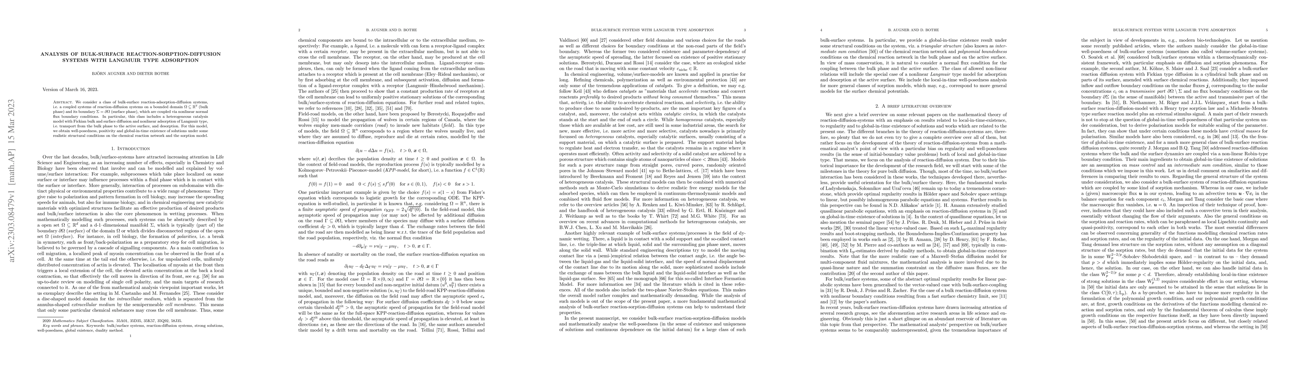 Thumbnail for Analysis of bulk-surface reaction-sorption-diffusion systems with
  Langmuir type adsorption