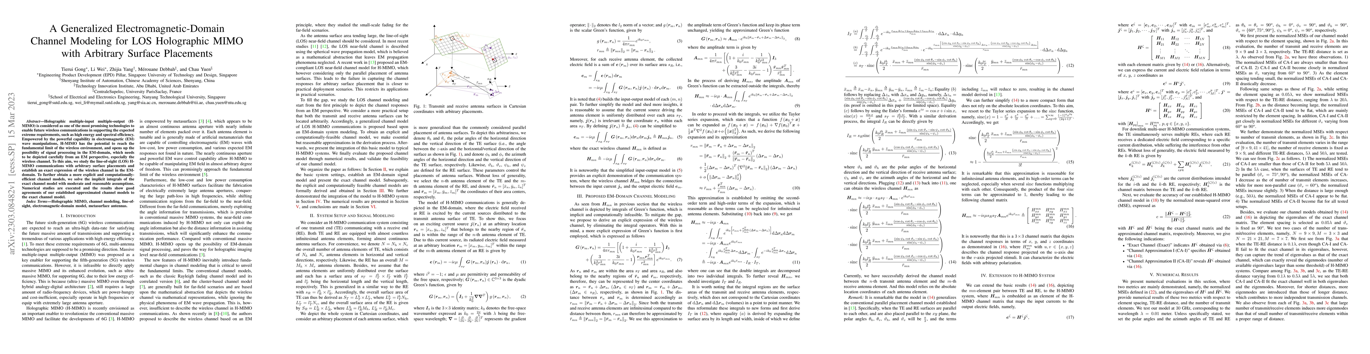 Thumbnail for A Generalized Electromagnetic-Domain Channel Modeling for LOS
  Holographic MIMO with Arbitrary Surface Placements