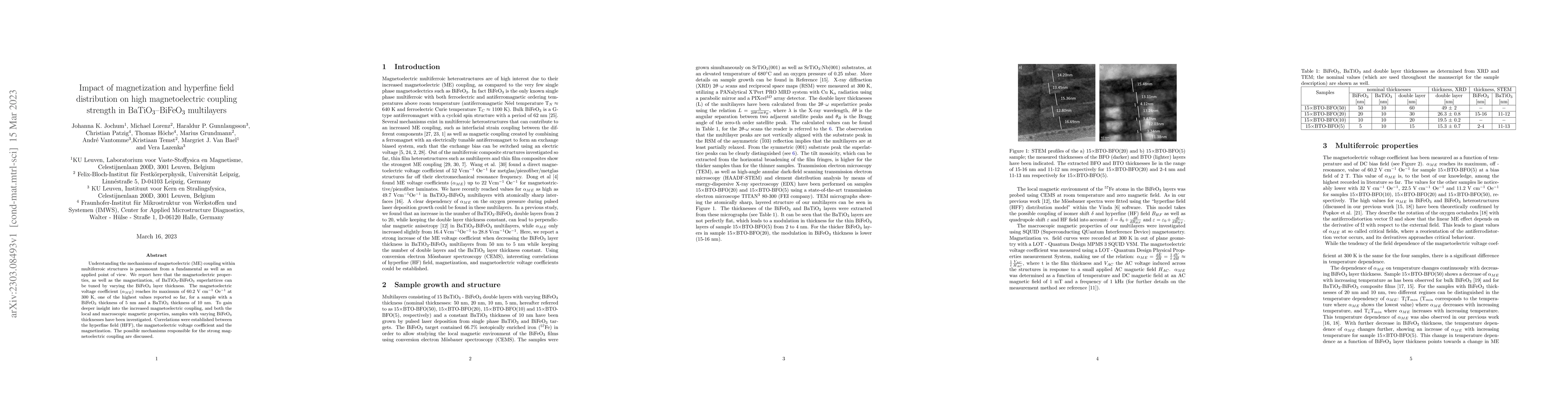 Thumbnail for Impact of magnetization and hyperfine field distribution on high
  magnetoelectric coupling strength in BaTiO$_3$-BiFeO$_3$ multilayers
