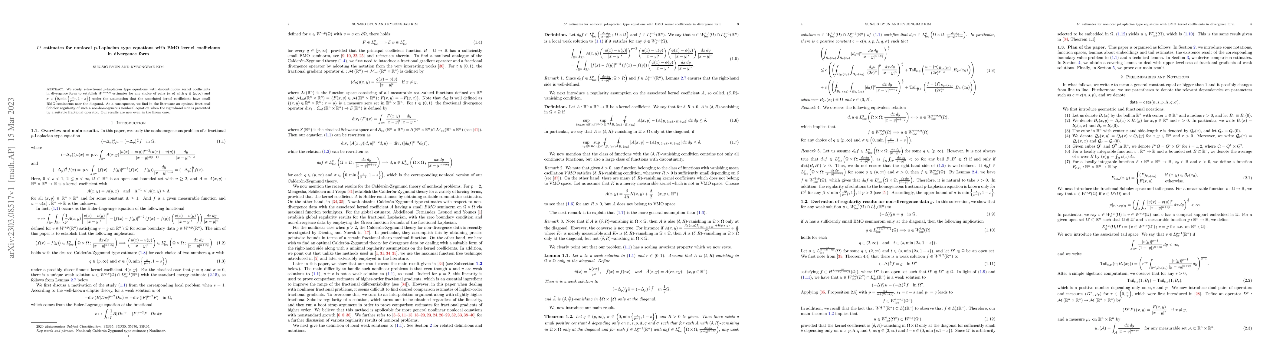 Thumbnail for $L^{q}$ estimates for nonlocal p-Laplacian type equations with BMO
  kernel coefficients in divergence form