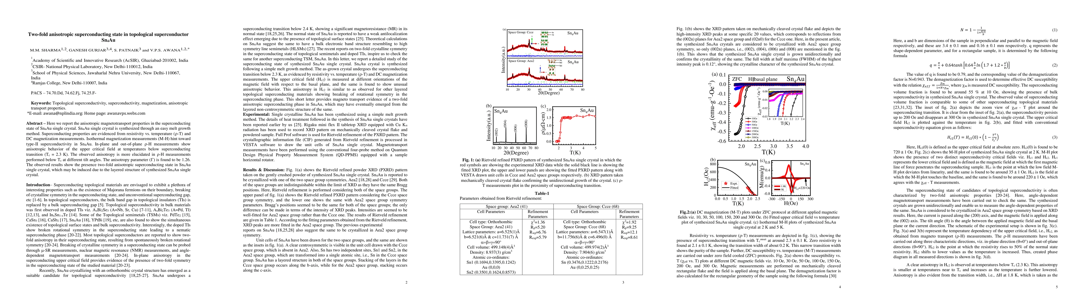 Thumbnail for Two-fold anisotropic superconducting state in topological superconductor
  Sn$_4$Au