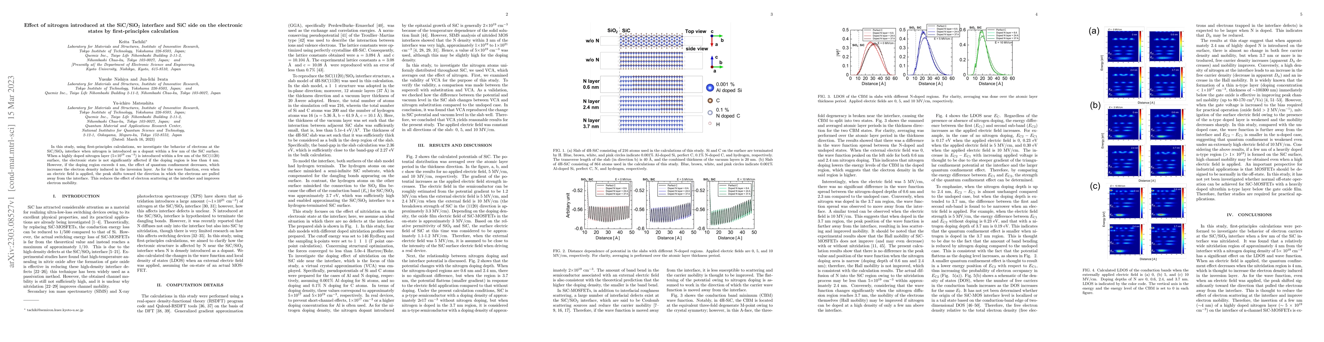 Thumbnail for Effect of nitrogen introduced at the SiC/SiO$_2$ interface and SiC side
  on the electronic states by first-principles calculation