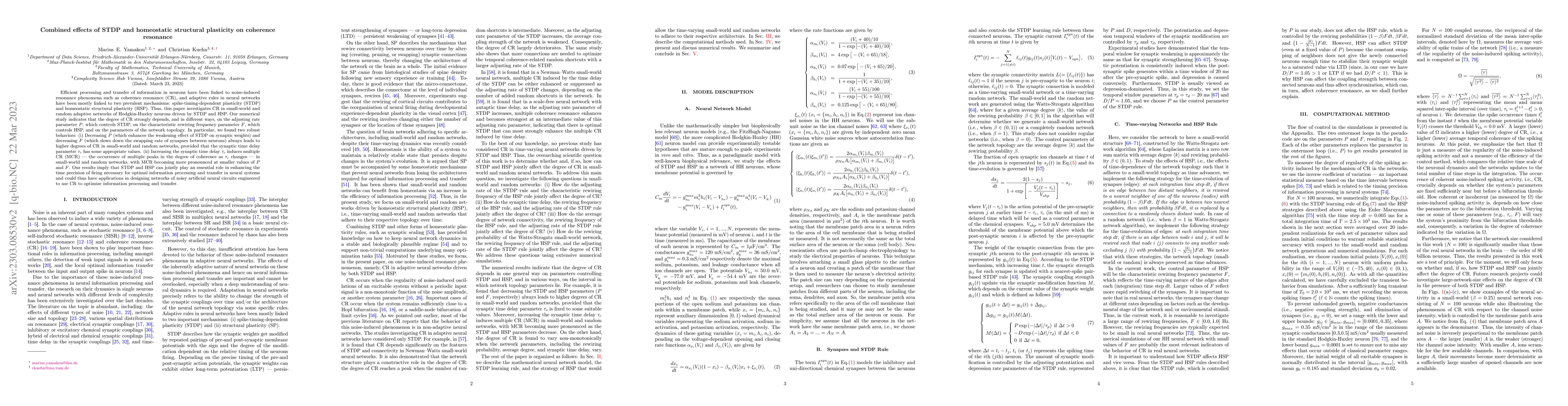 Thumbnail for Combined effects of STDP and homeostatic structural plasticity on
  coherence resonance