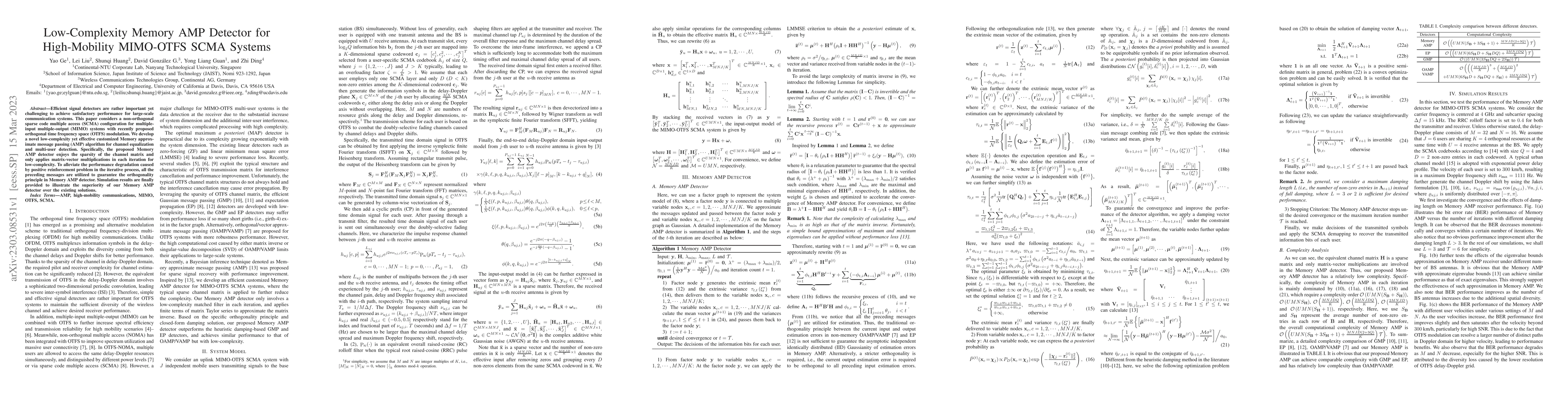Thumbnail for Low-Complexity Memory AMP Detector for High-Mobility MIMO-OTFS SCMA
  Systems