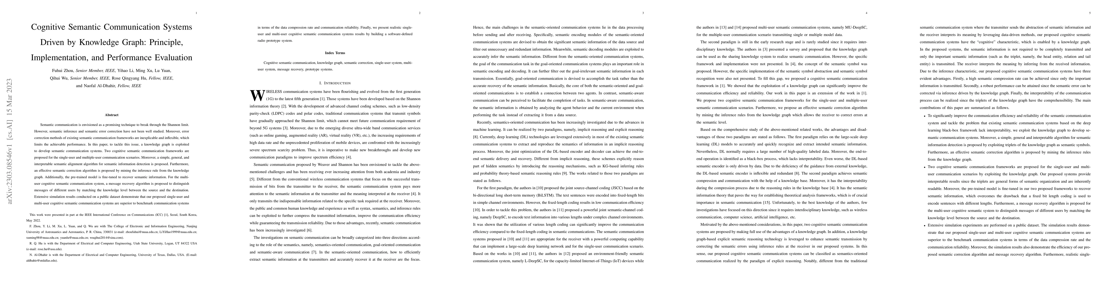 Thumbnail for Cognitive Semantic Communication Systems Driven by Knowledge Graph:
  Principle, Implementation, and Performance Evaluation