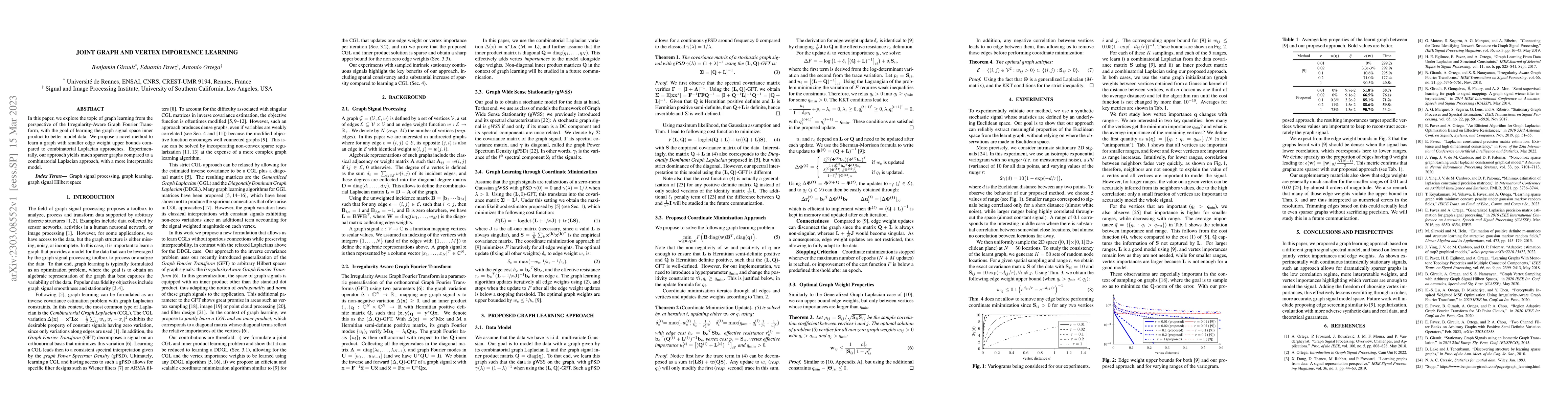 Thumbnail for Joint Graph and Vertex Importance Learning
