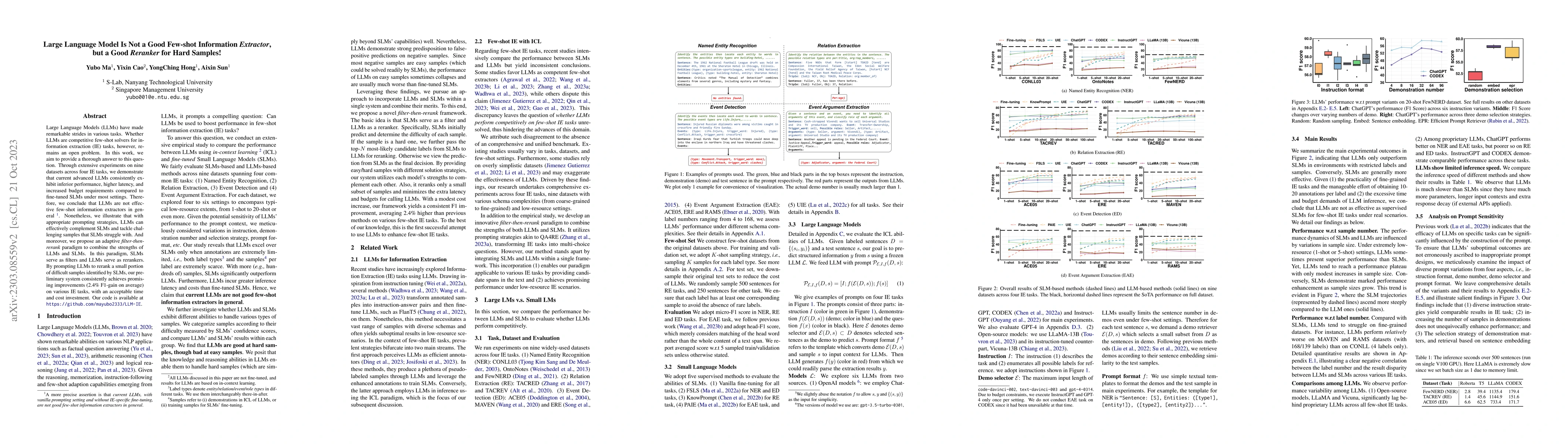 Thumbnail for Large Language Model Is Not a Good Few-shot Information Extractor, but a
  Good Reranker for Hard Samples!