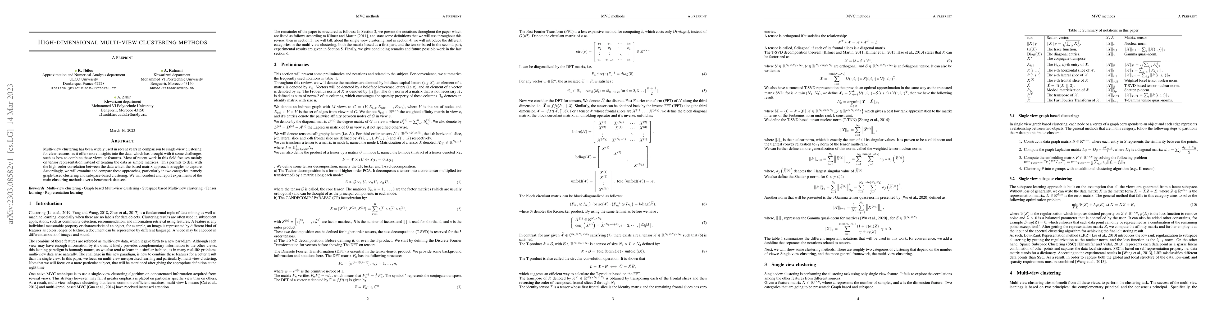 Thumbnail for High-dimensional multi-view clustering methods