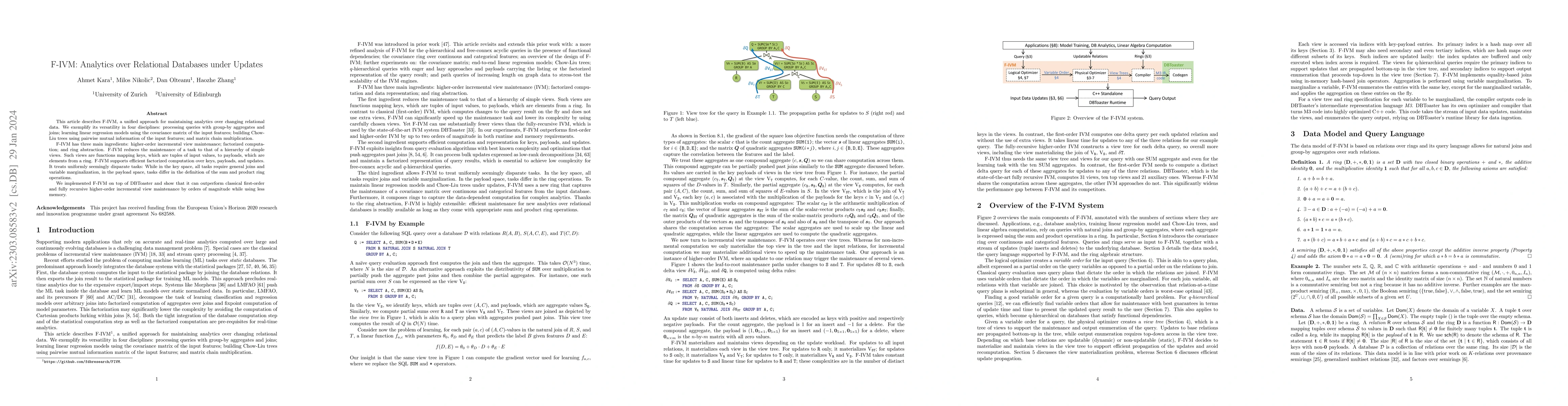 Thumbnail for F-IVM: Analytics over Relational Databases under Updates