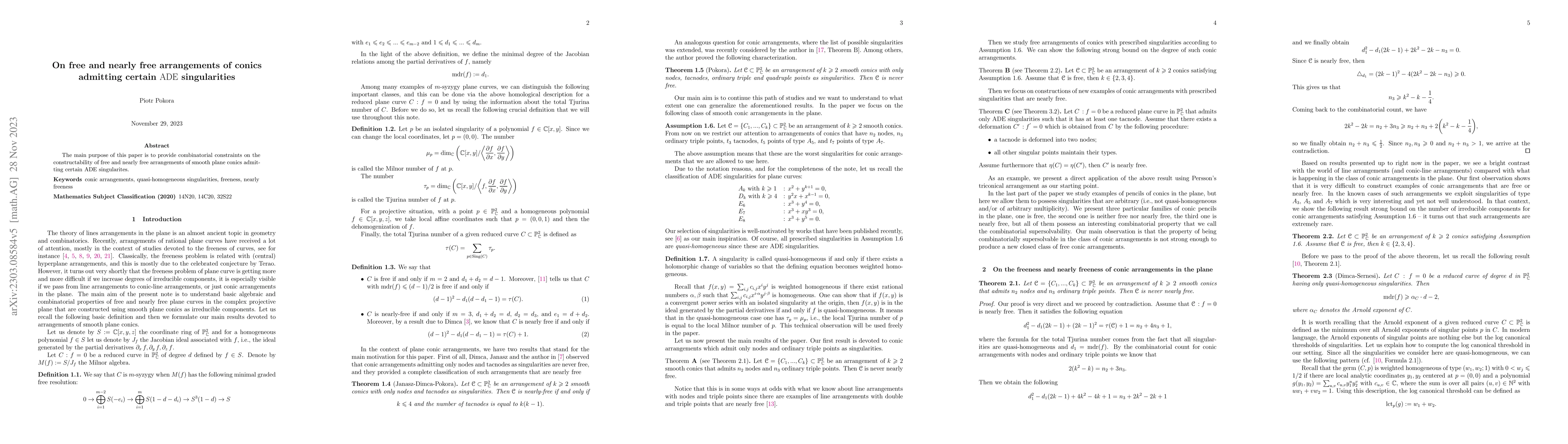 Thumbnail for On free and nearly free arrangements of conics admitting certain ${\rm
  ADE}$ singularities