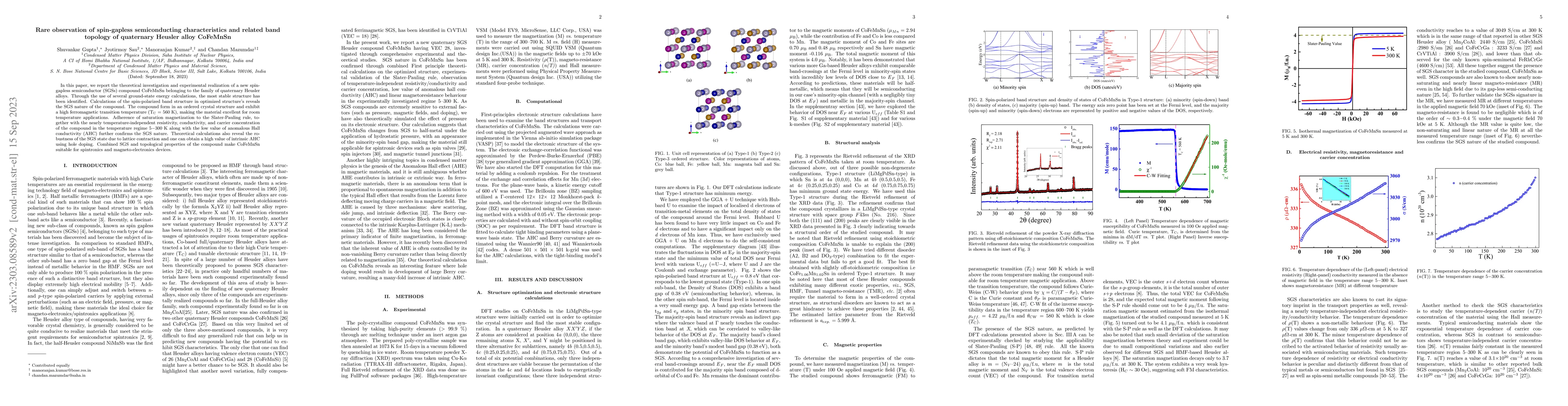 Thumbnail for Rare observation of spin-gapless semiconducting characteristics and
  related band topology of quaternary Heusler alloy CoFeMnSn