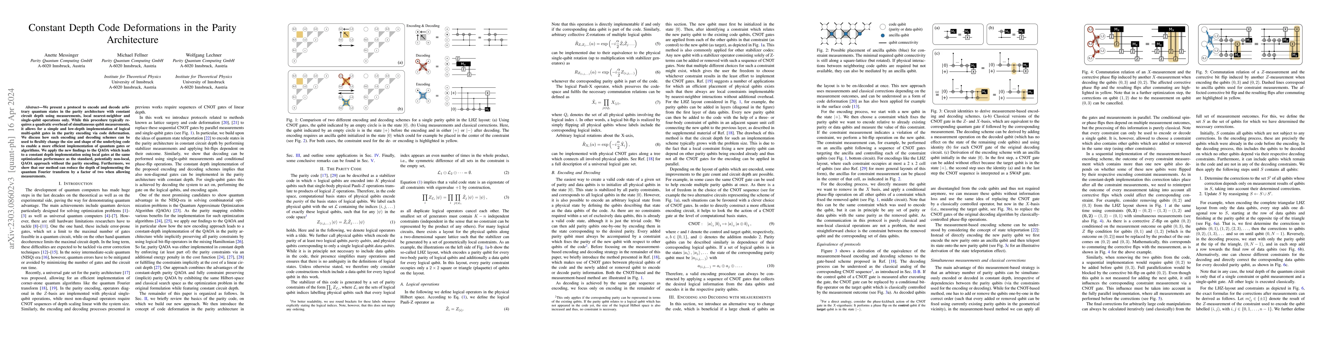 Thumbnail for Constant Depth Code Deformations in the Parity Architecture
