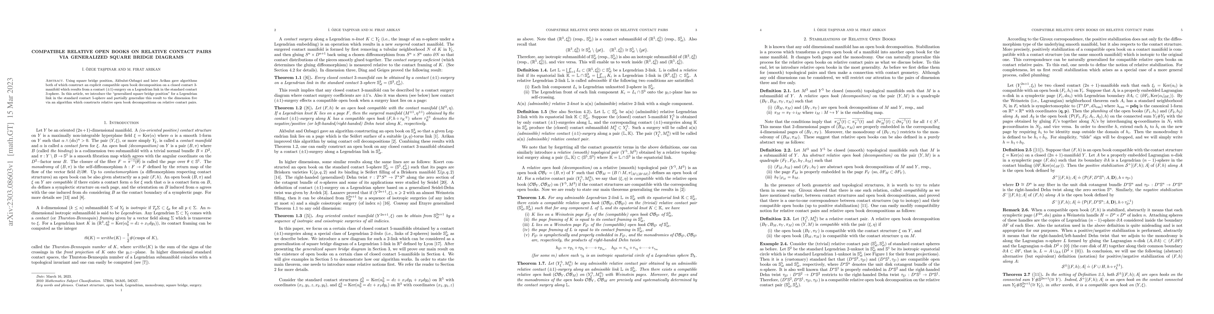 Thumbnail for Compatible Relative Open Books on Relative Contact Pairs via Generalized
  Square Bridge Diagrams