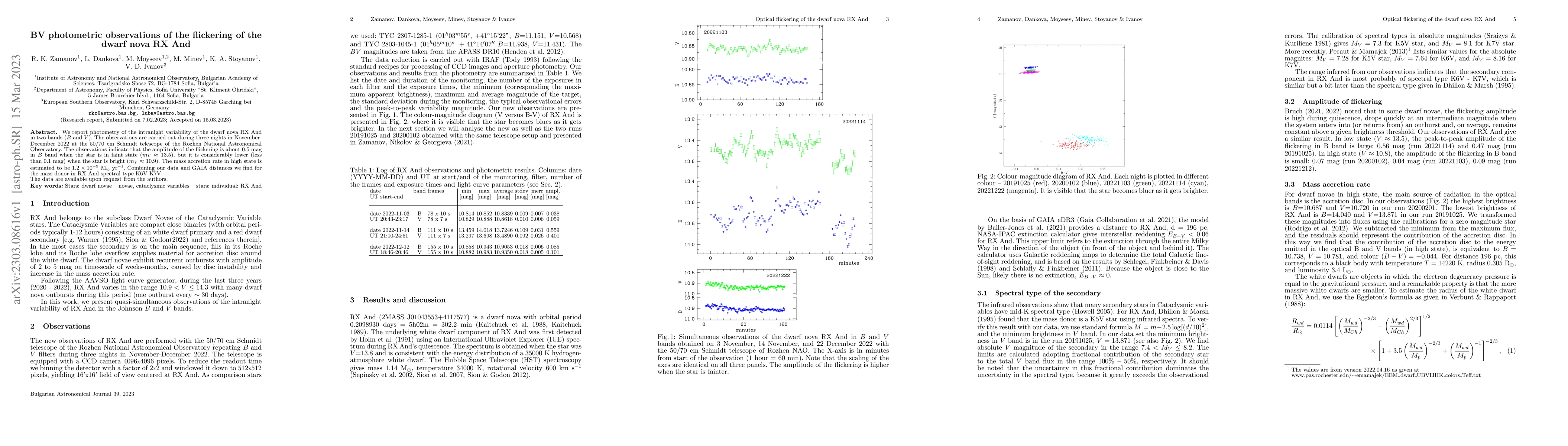 Thumbnail for BV photometric observations of the flickering of the dwarf nova RX And