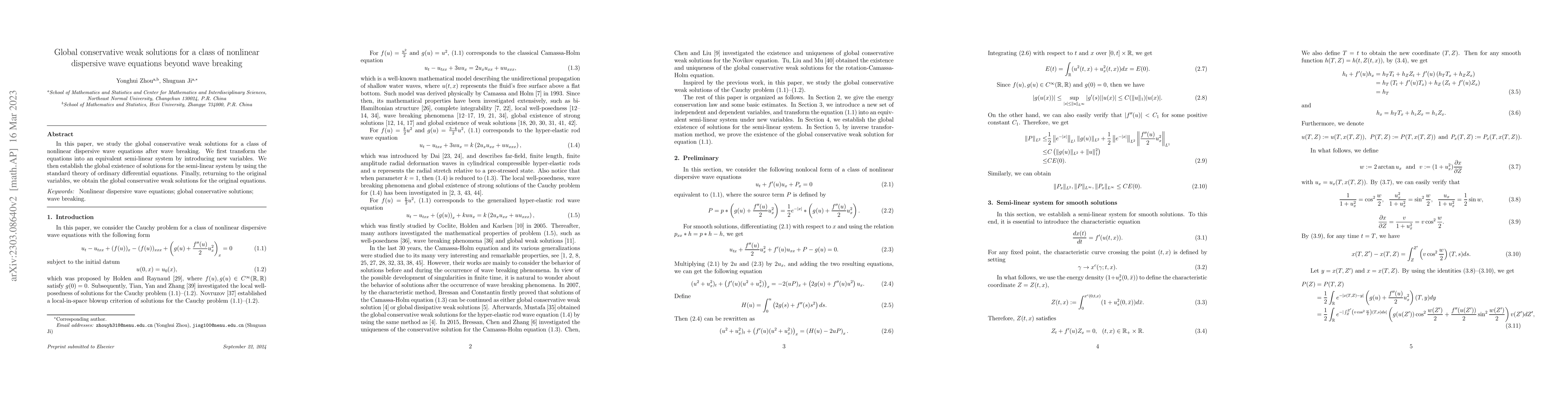 Thumbnail for Global conservative weak solutions for a class of nonlinear dispersive
  wave equations beyond wave breaking
