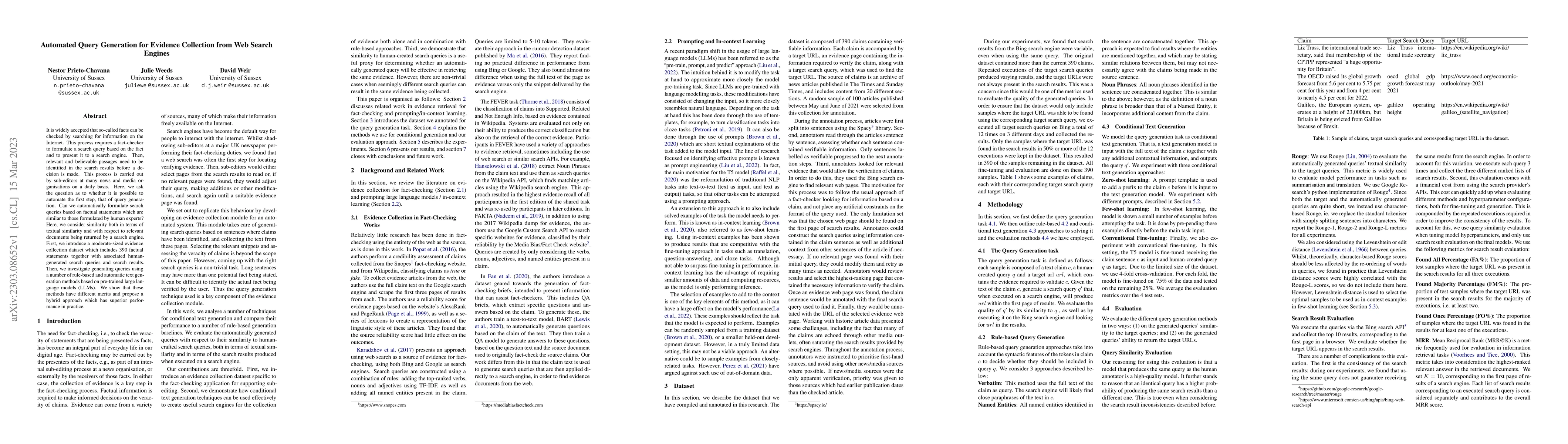 Thumbnail for Automated Query Generation for Evidence Collection from Web Search
  Engines