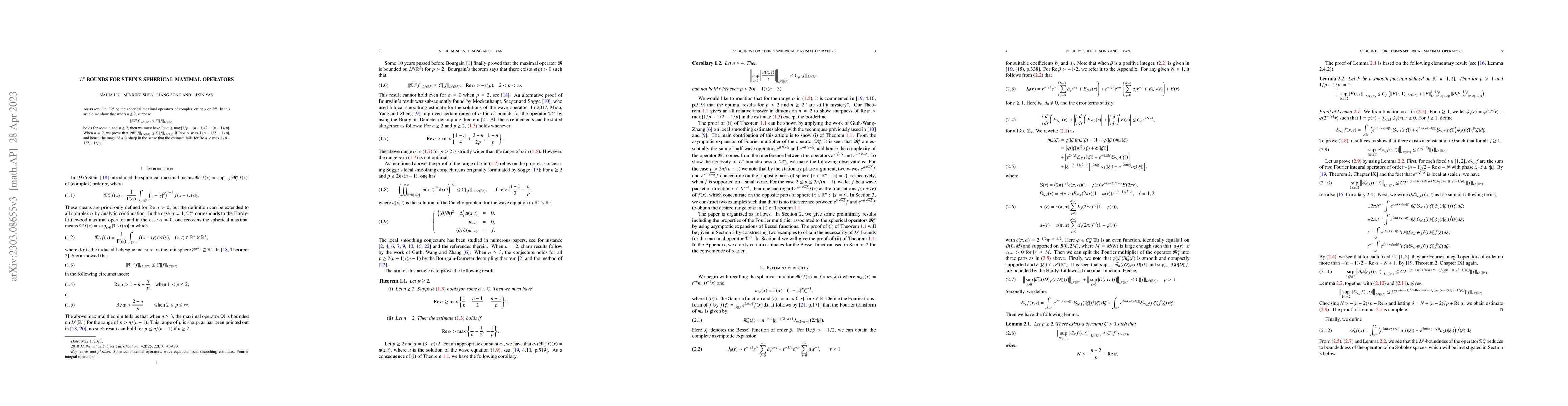 Thumbnail for Lp bounds for Stein's spherical maximal operators