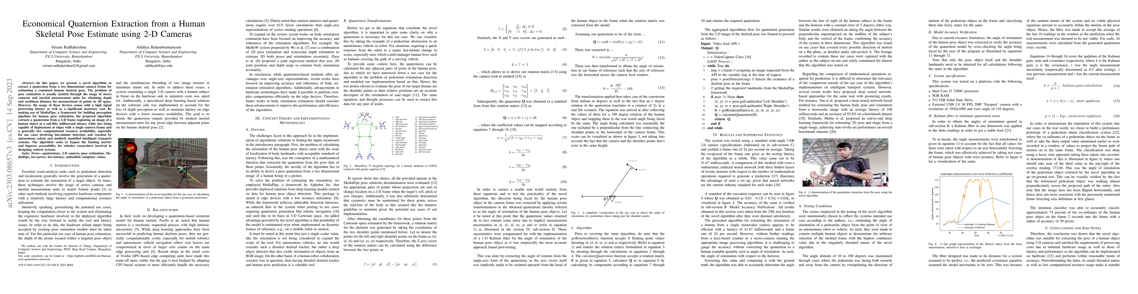 Thumbnail for Economical Quaternion Extraction from a Human Skeletal Pose Estimate
  using 2-D Cameras