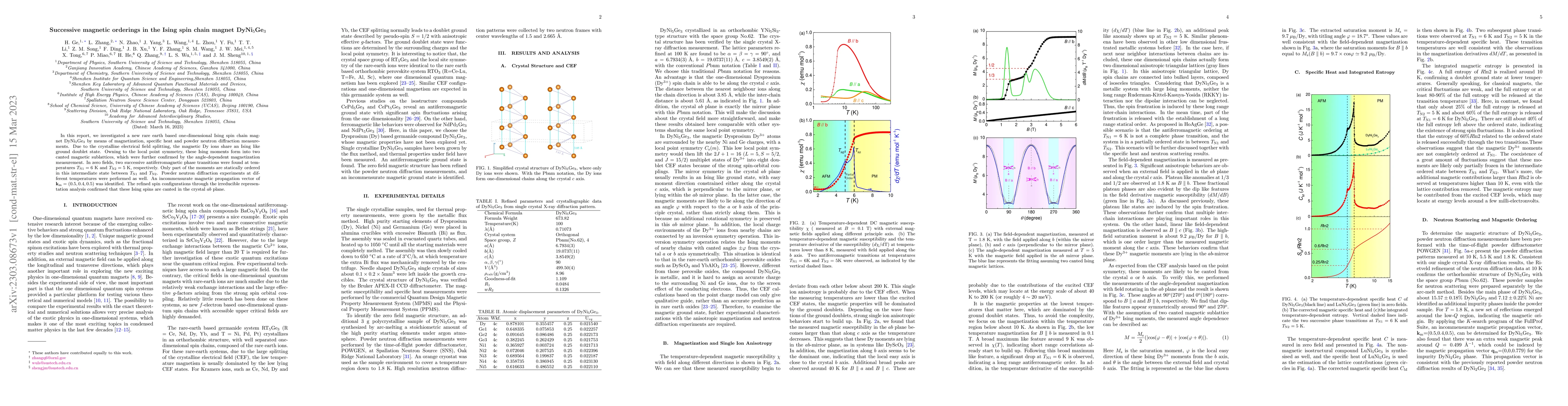 Thumbnail for Successive magnetic orderings in the Ising spin chain magnet
  DyNi$_5$Ge$_3$