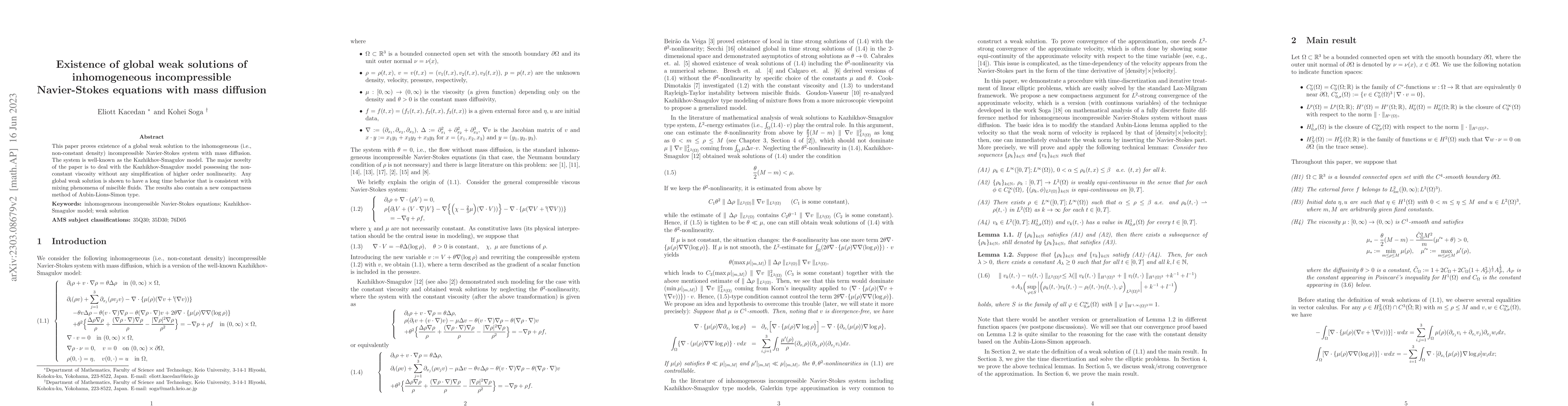 Thumbnail for Existence of global weak solutions of inhomogeneous incompressible
  Navier-Stokes equations with mass diffusion