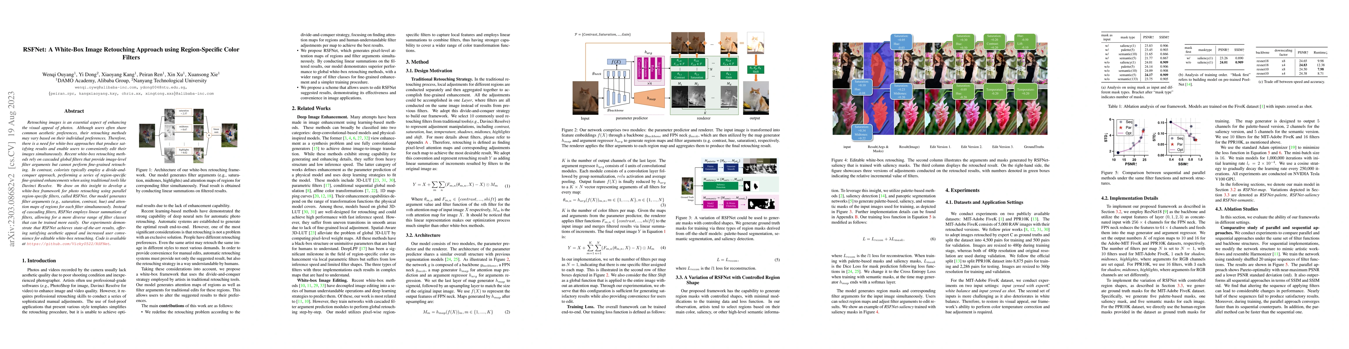 Thumbnail for RSFNet: A White-Box Image Retouching Approach using Region-Specific
  Color Filters