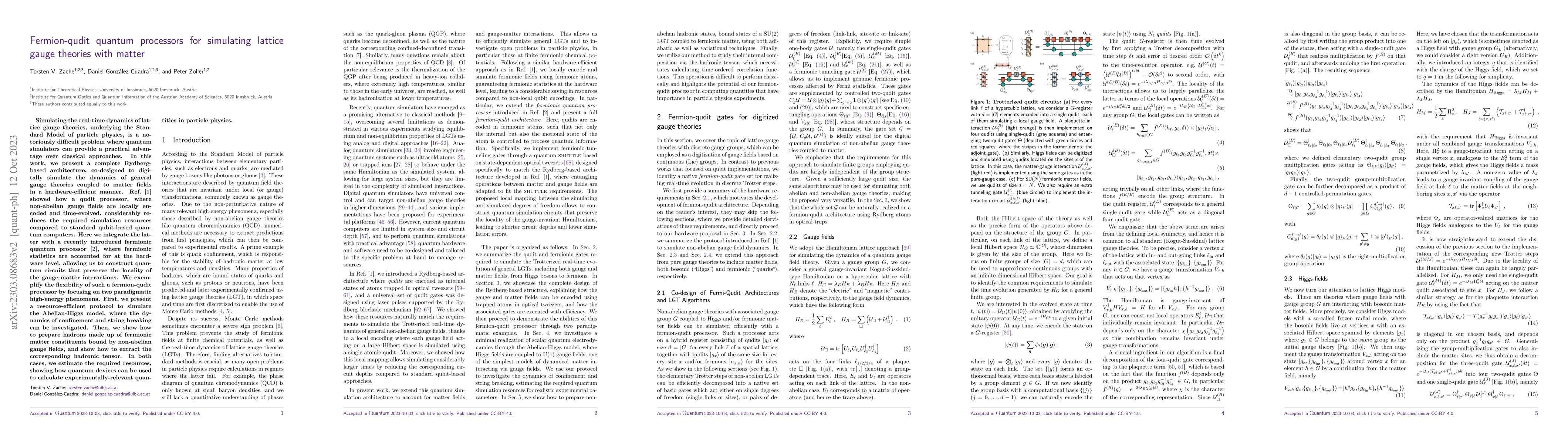 Thumbnail for Fermion-qudit quantum processors for simulating lattice gauge theories
  with matter