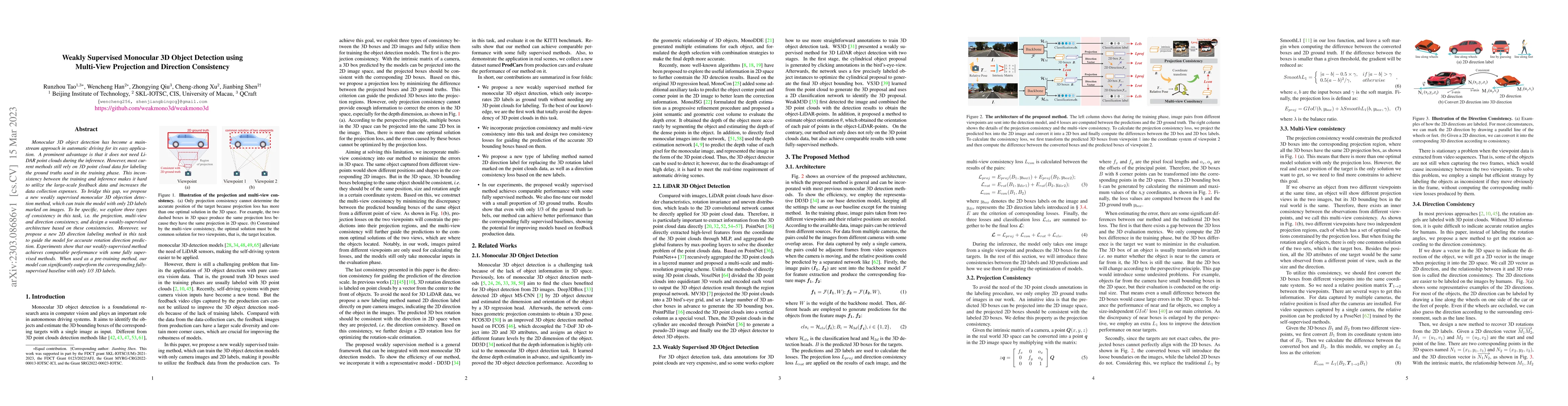 Thumbnail for Weakly Supervised Monocular 3D Object Detection using Multi-View
  Projection and Direction Consistency