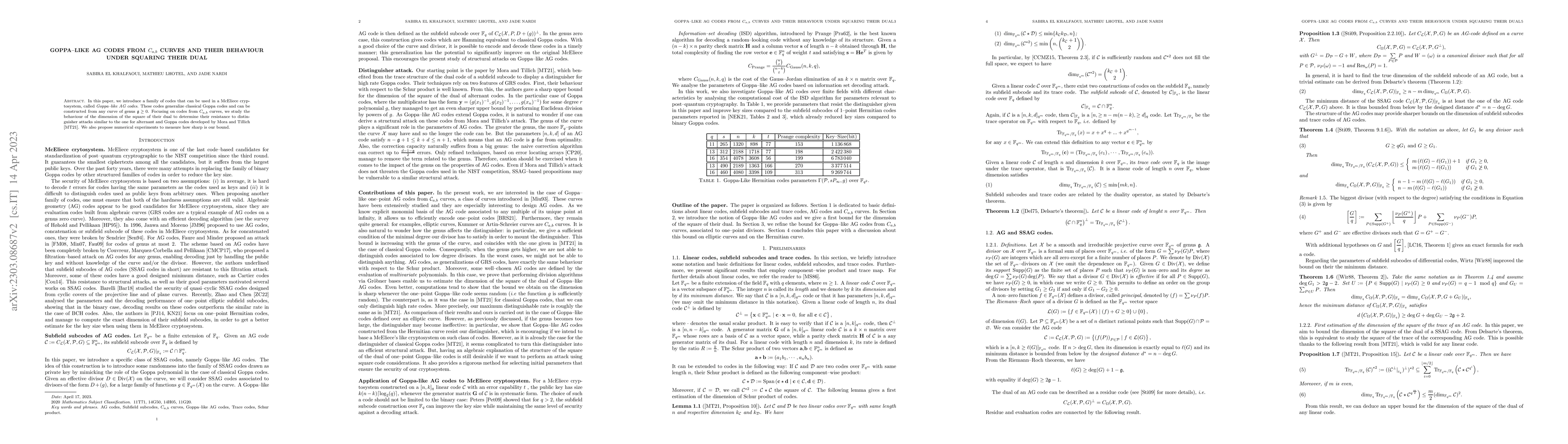 Thumbnail for Goppa-like AG codes from $C_{a,b}$ curves and their behaviour under
  squaring their dual