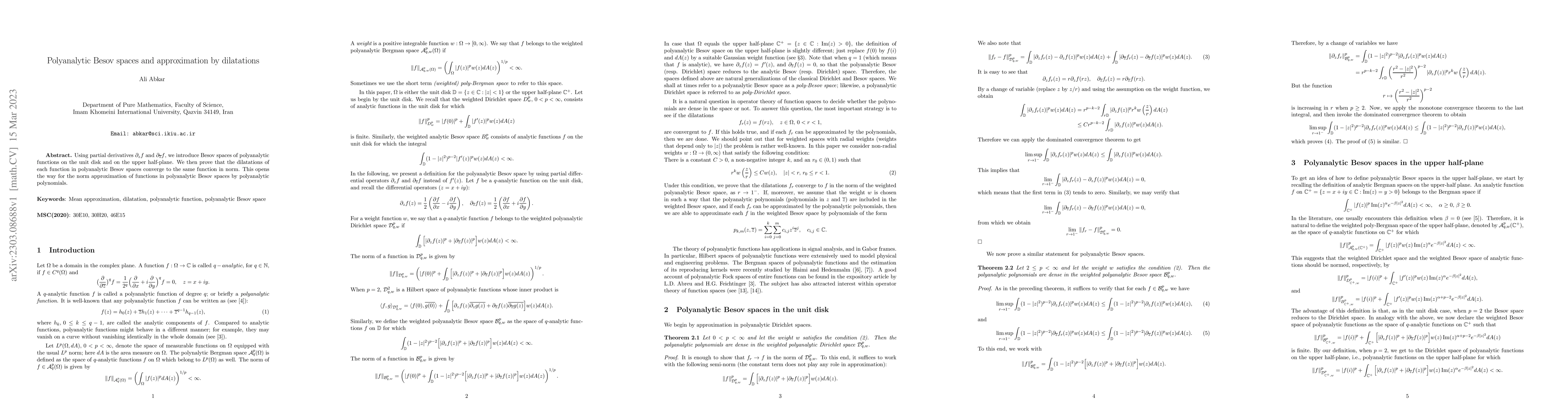 Thumbnail for Polyanalytic Besov spaces and approximation by dilatations