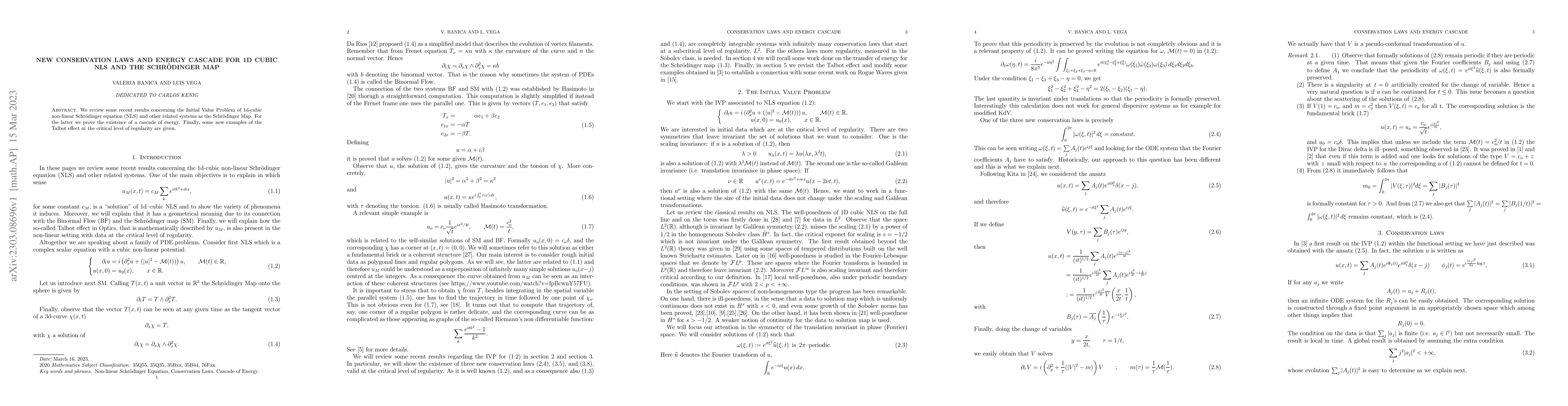 Thumbnail for New Conservation Laws and Energy Cascade for 1d Cubic NLS and the
  Schr\"odinger map