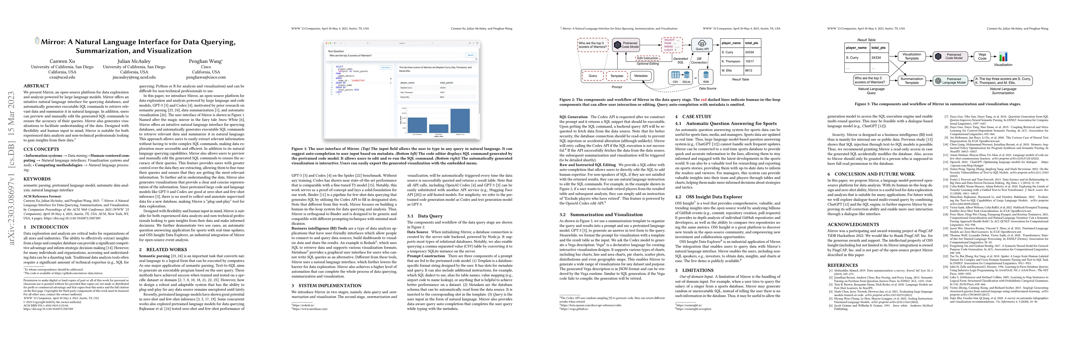 Thumbnail for Mirror: A Natural Language Interface for Data Querying, Summarization,
  and Visualization