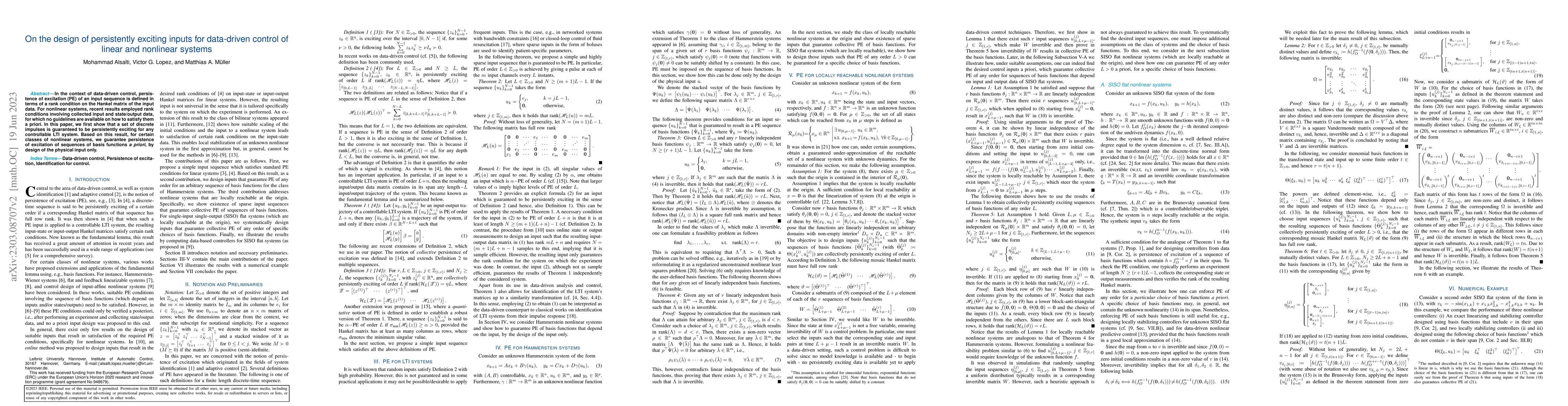 Thumbnail for On the design of persistently exciting inputs for data-driven control of
  linear and nonlinear systems