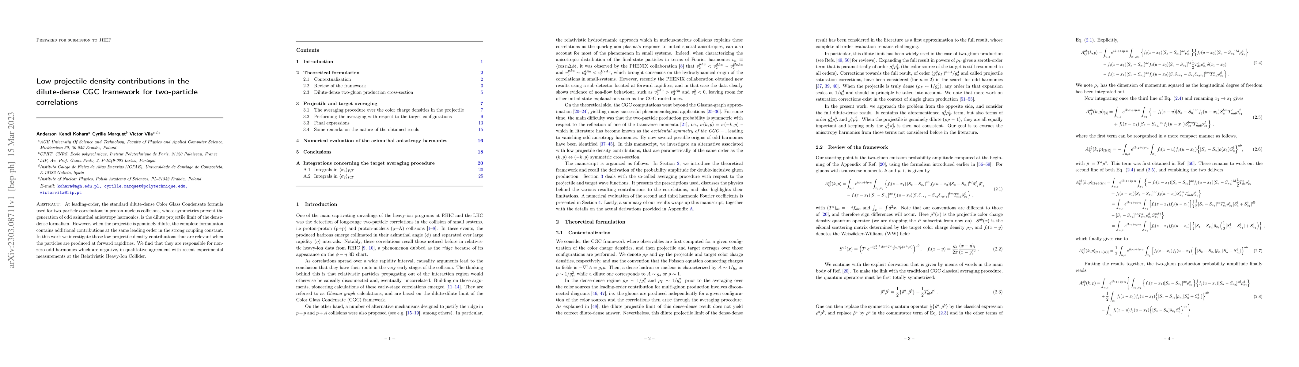 Thumbnail for Low projectile density contributions in the dilute-dense CGC framework
  for two-particle correlations