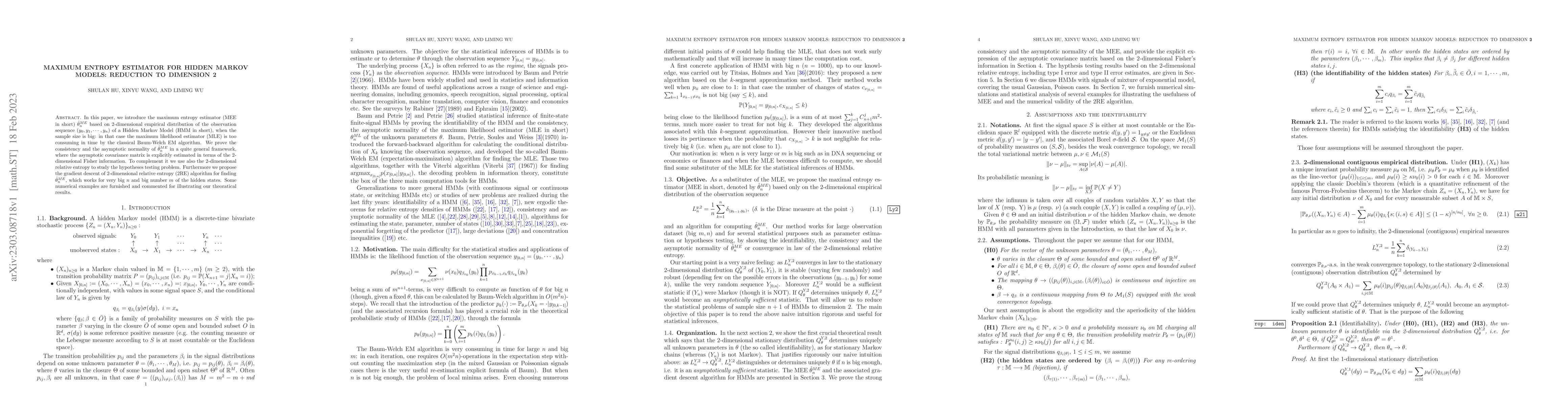 Thumbnail for Maximum Entropy Estimator for Hidden Markov Models: Reduction to
  Dimension 2