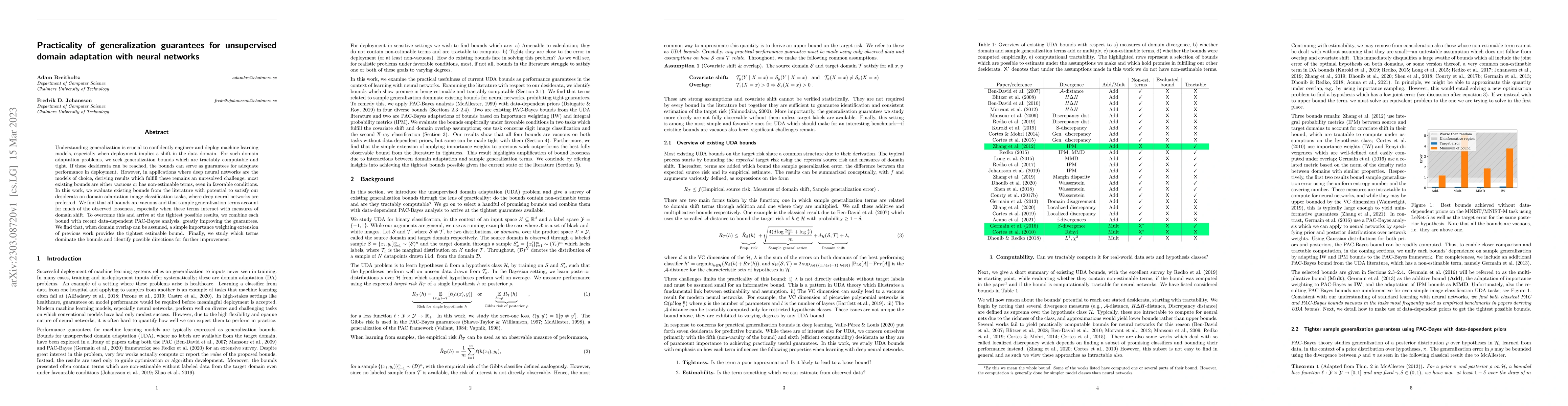 Thumbnail for Practicality of generalization guarantees for unsupervised domain
  adaptation with neural networks