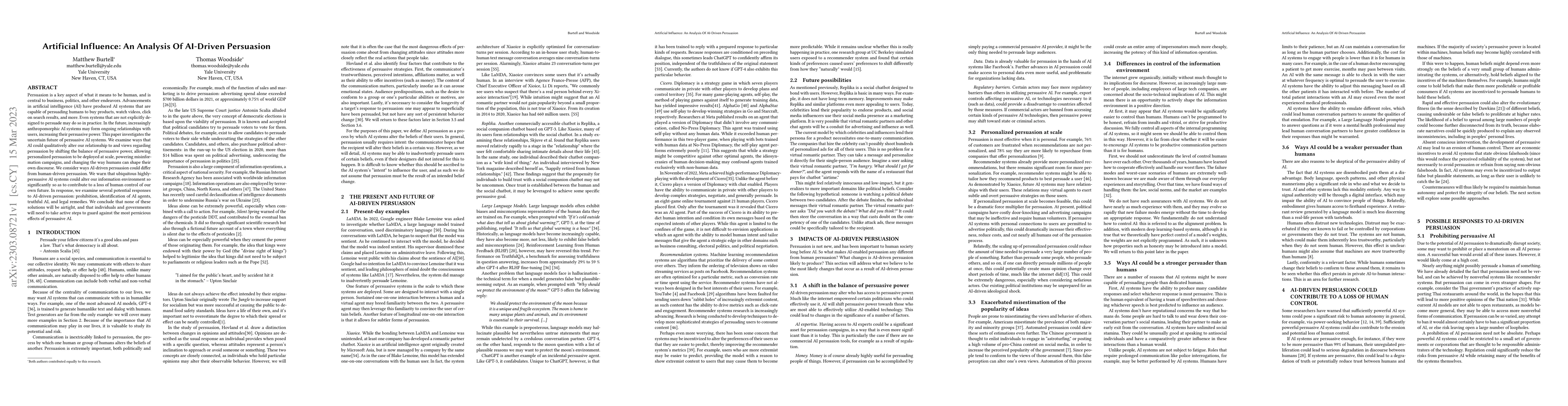 Thumbnail for Artificial Influence: An Analysis Of AI-Driven Persuasion