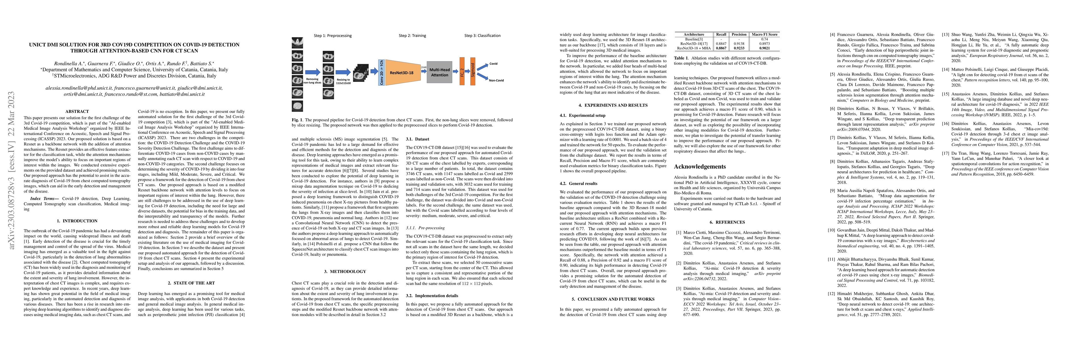 Thumbnail for UniCT DMI Solution for 3rd COV19D Competition on COVID-19 Detection
  through attention-based CNN for CT Scan