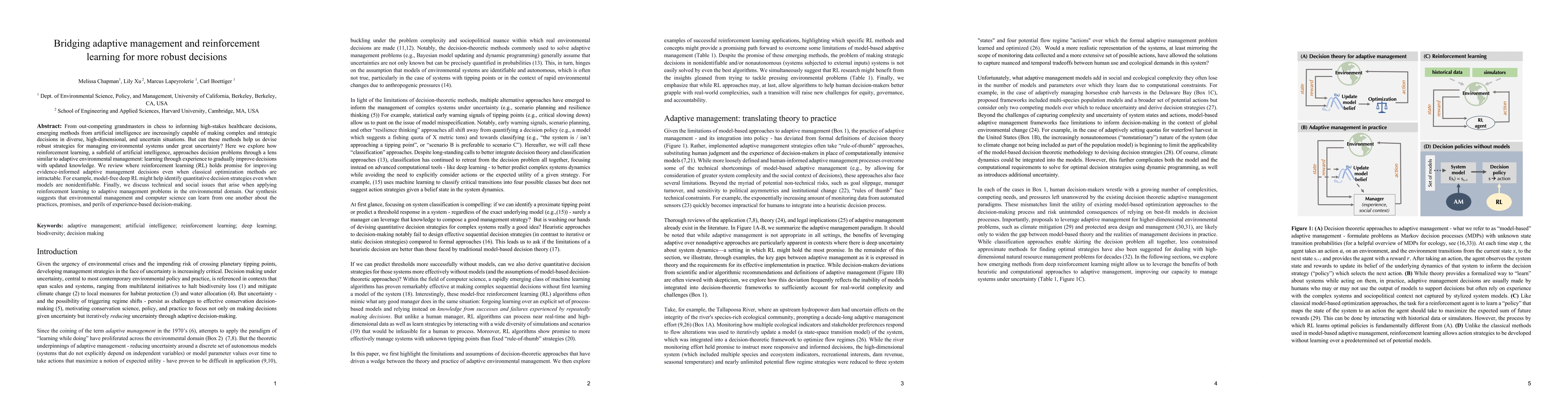 Thumbnail for Bridging adaptive management and reinforcement learning for more robust
  decisions
