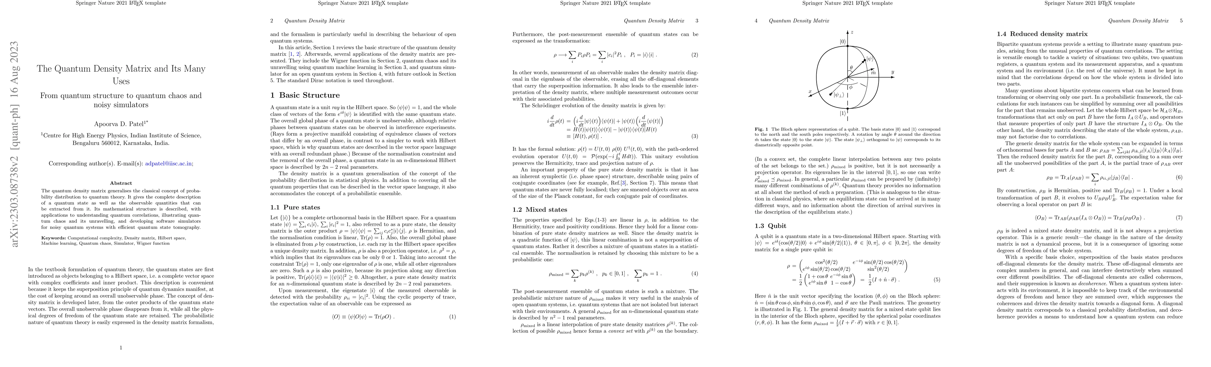 Thumbnail for The Quantum Density Matrix and its many uses: From quantum structure to
  quantum chaos and noisy simulators