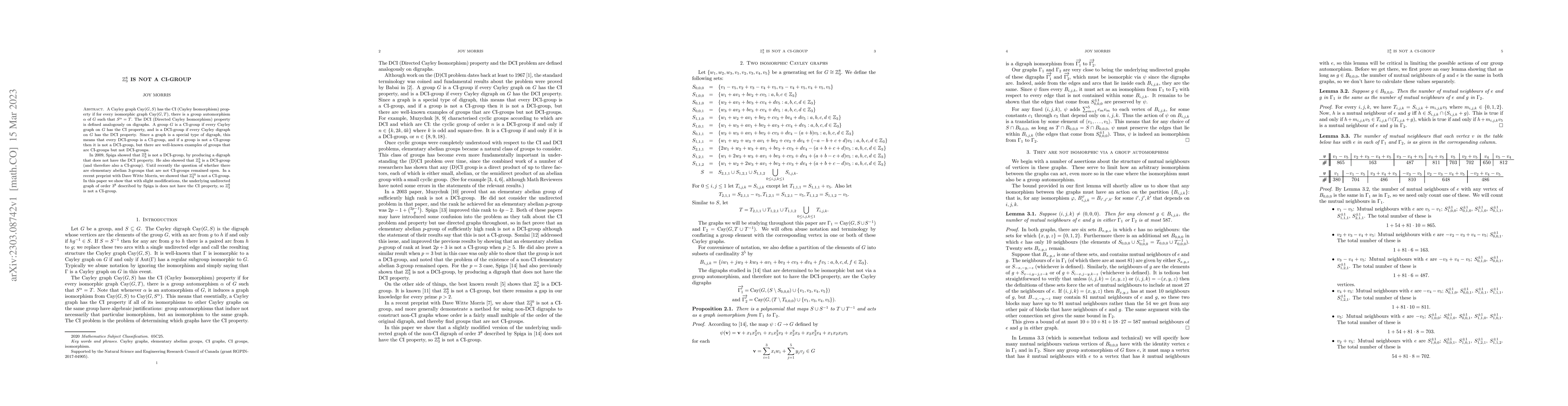 Thumbnail for $\mathbb Z_3^8$ is not a CI-group