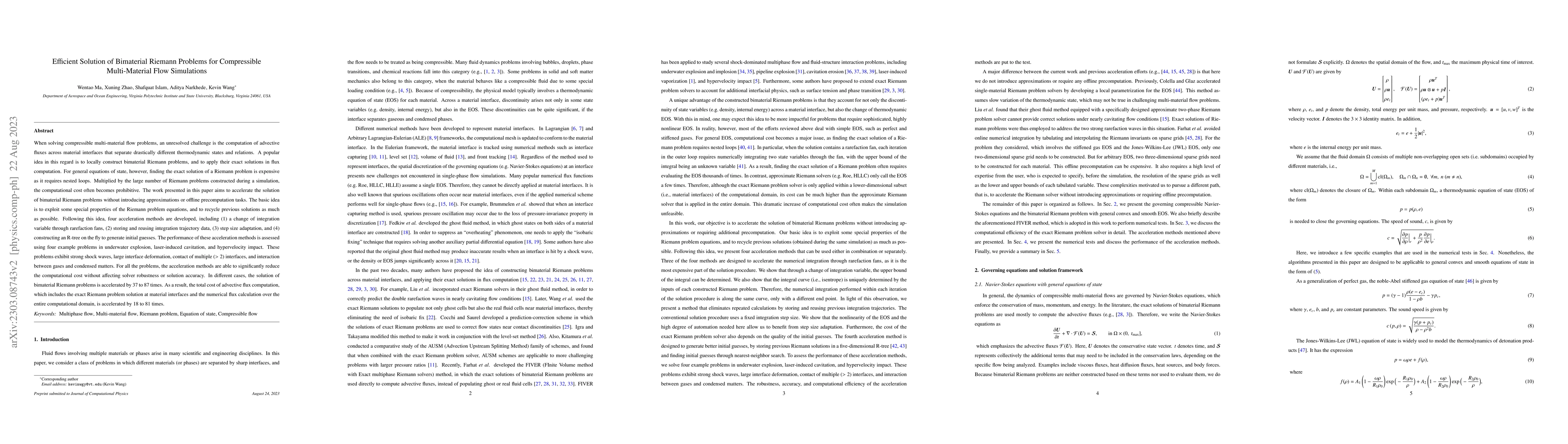 Thumbnail for Efficient Solution of Bimaterial Riemann Problems for Compressible
  Multi-Material Flow Simulations