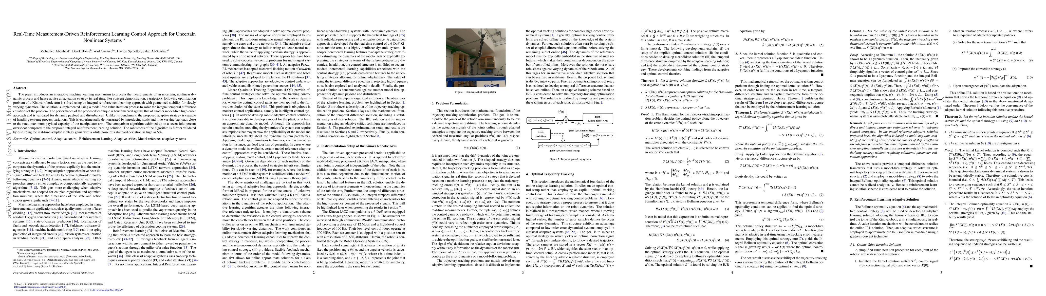 Thumbnail for Real-Time Measurement-Driven Reinforcement Learning Control Approach for
  Uncertain Nonlinear Systems