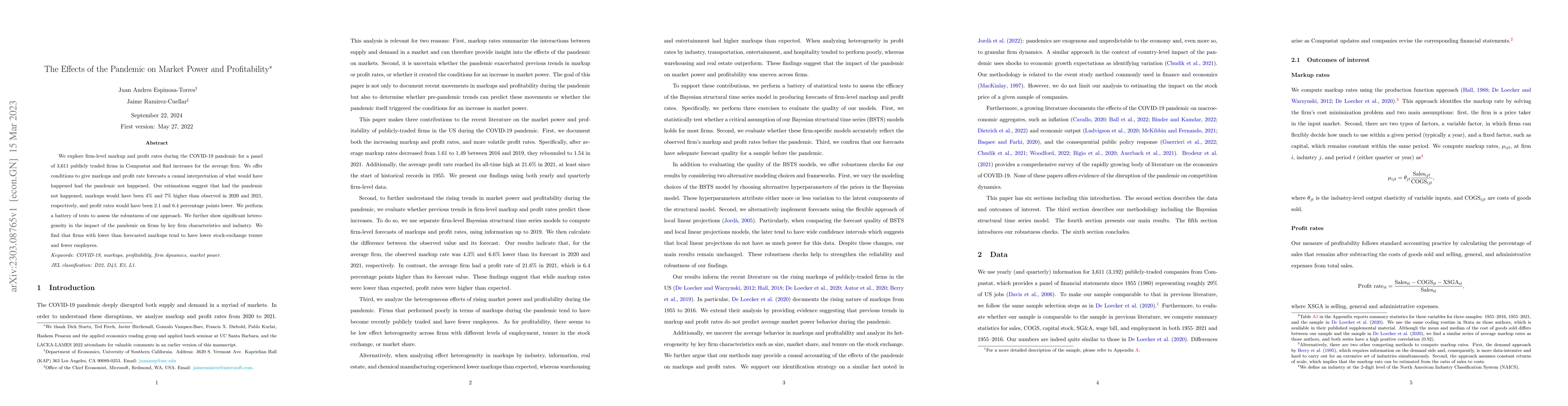 Thumbnail for The Effects of the Pandemic on Market Power and Profitability