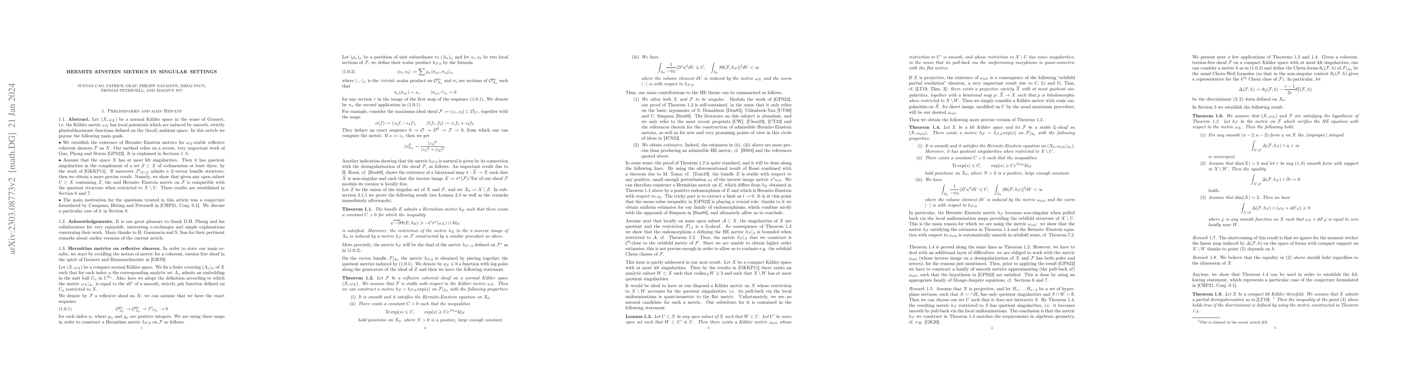 Thumbnail for Hermite--Einstein metrics in singular settings