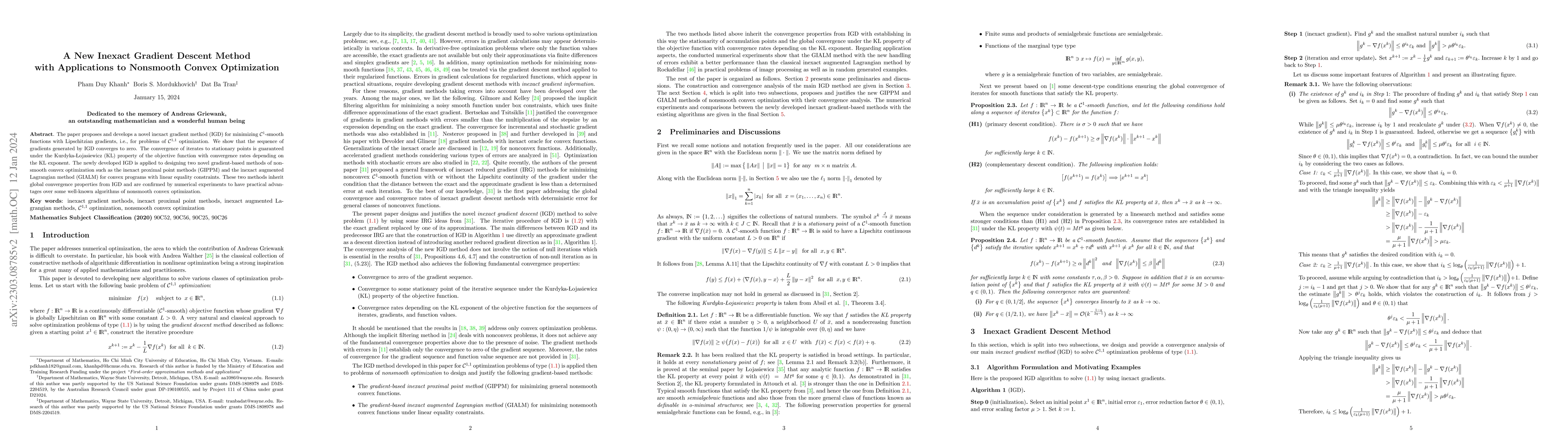 Thumbnail for A New Inexact Gradient Descent Method with Applications to Nonsmooth
  Convex Optimization